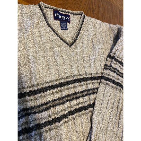 Liberty by Exacta Sweater Mens V Neck Tan Cotton Blend XL Vintage Made in USA - Picture 2 of 9